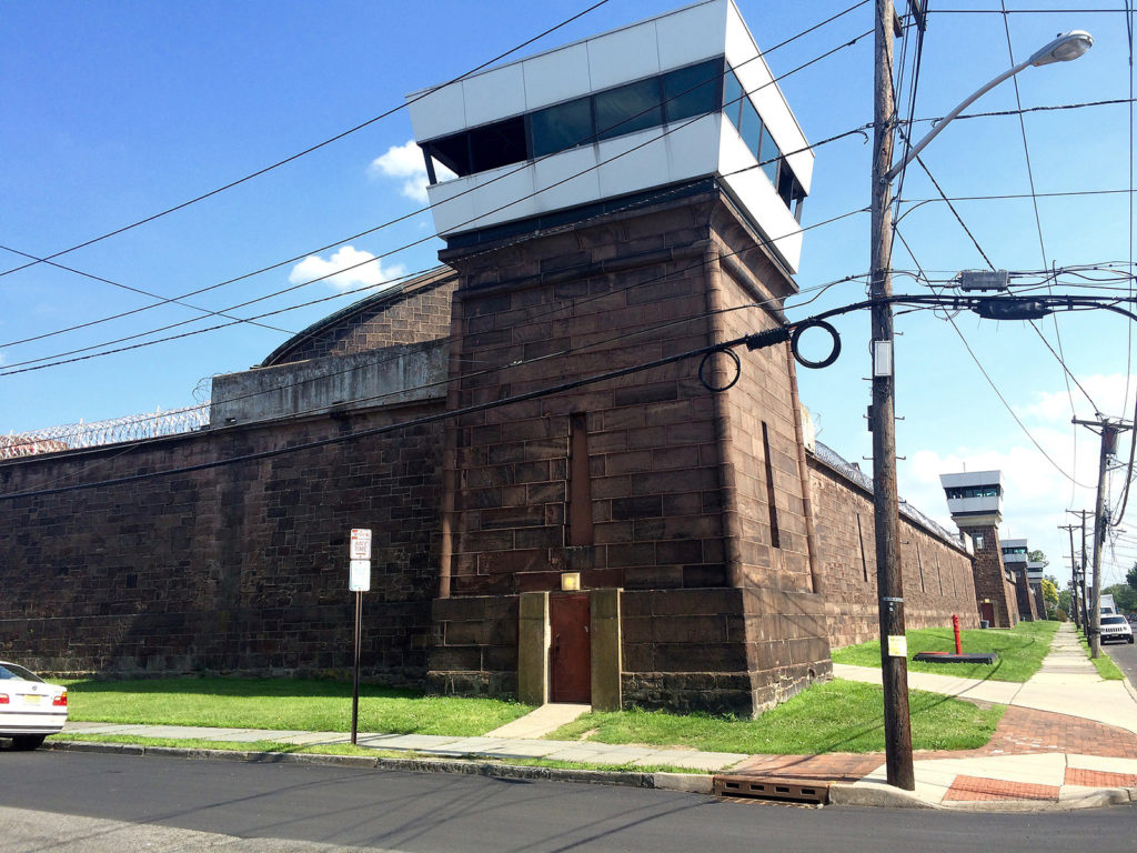 The 1832 "Fortress" portion, with modern towers, of the New Jersey State Prison (formerly Trenton State Prison) in Trenton, New Jersey.